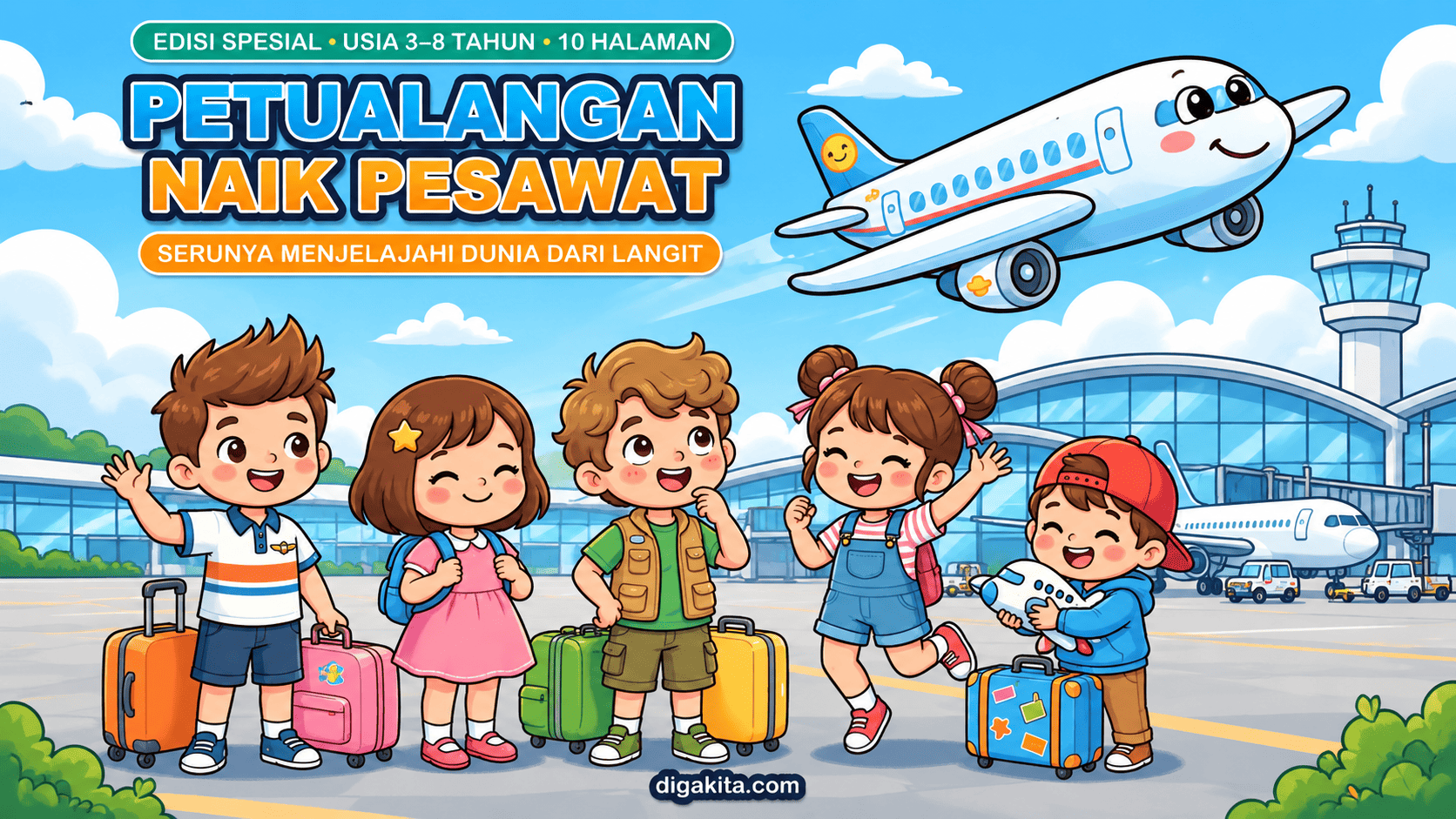 Buku Mewarnai Pesawat Anak – Petualangan Seru di Bandara | 10 Halaman PDF