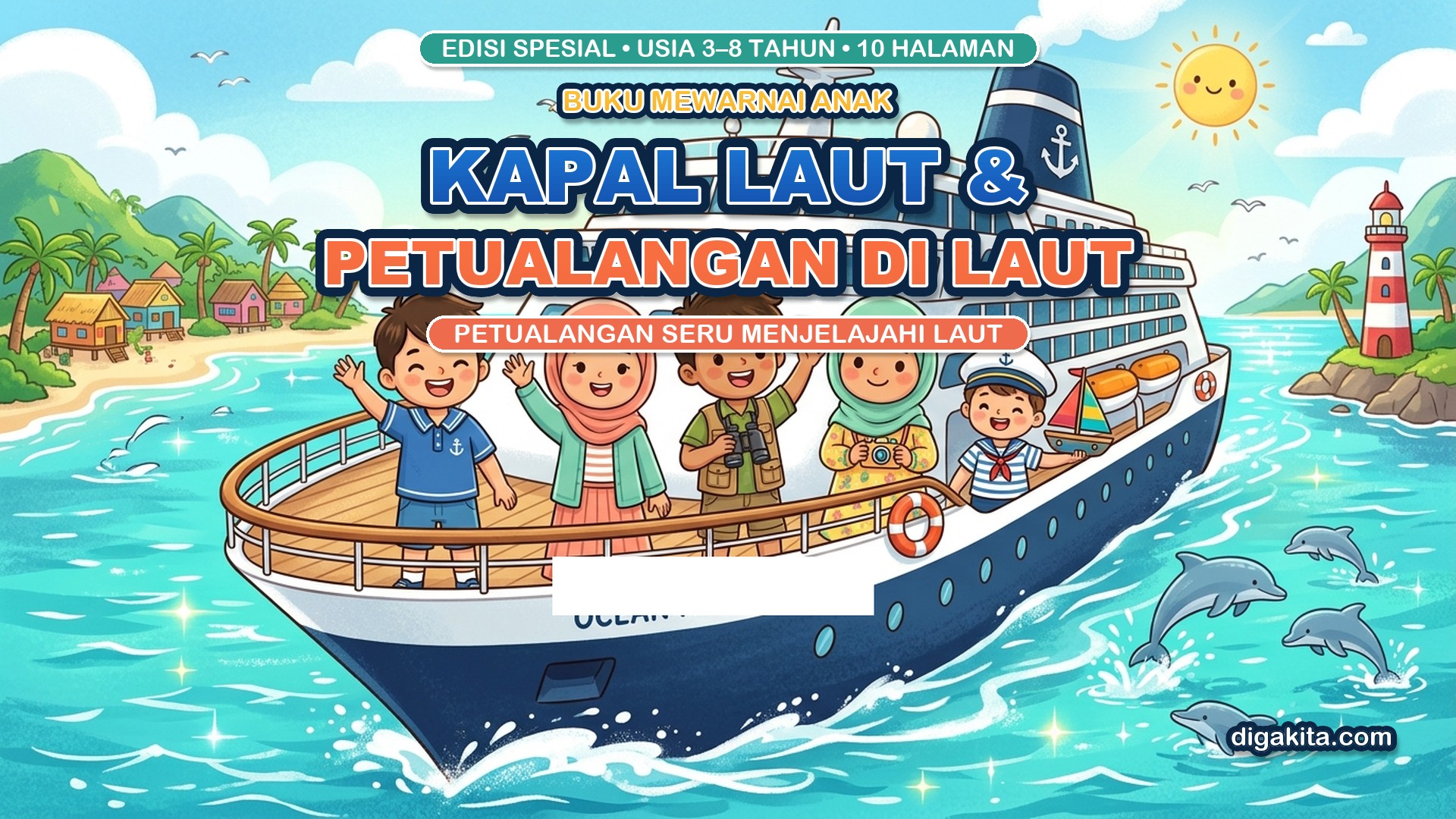 Buku Mewarnai Kapal Laut Anak – Petualangan Seru di Laut | 10 Halaman PDF  Deskripsi Produk