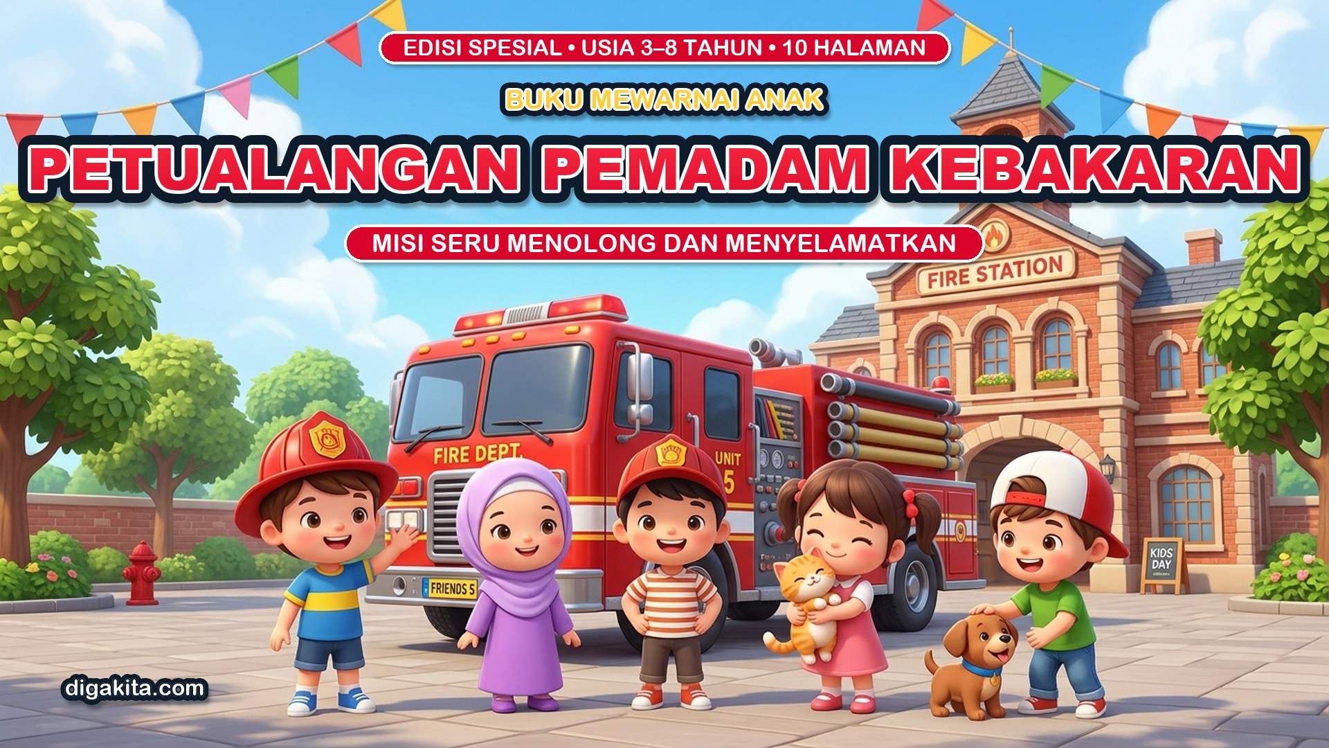 Mewarnai Pemadam Kebakaran – Serunya Jadi Pahlawan Penyelamat | 10 Halaman PDF